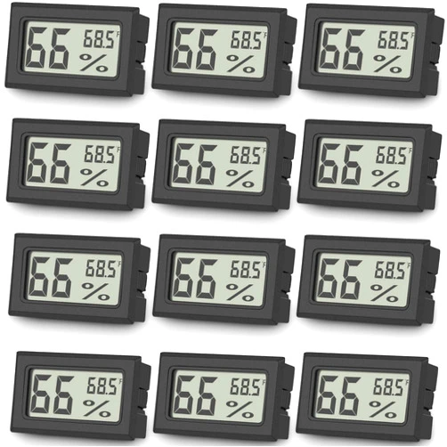 Vaikby 12-Pack Mini Digital Thermometer Hygrometer, Indoor Humidity Monitor, Temperature Humidity Gauge Meter with Fahrenheit (℉) for Humidors, Greenhouse, Garden, Cellar, Closet, Fridge
