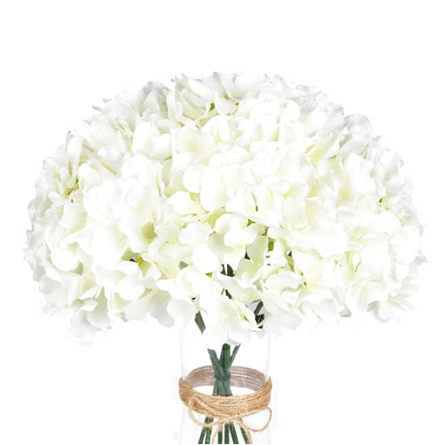 Exoment Silk Hydrangea Heads with Stems,Ivory White Artificial Flower Heads DIY Wedding Centerpiece Home Party Baby Shower Decor (10, Ivory White)