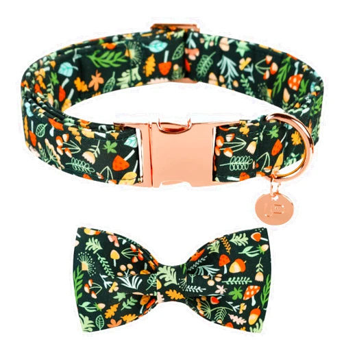 UP URARA PUP Dog Collar with Bow Tie, Comfortable Adjustable Cotton Bowtie Collar for Large Girl Boy Dog, Fall Dog Collar with Metal Buckle, L, Neck 16-24in