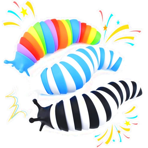 Cevioce Fidget Slug Toy, Sensory Slug Fidget Toy for Kids & Adults, 3Pcs Cute 3D Articulated Stim Toy -Easter Basket Stuffers for Toddler｜Exercise Wrist & Stress Relief, Great Gift for ADHD Autism