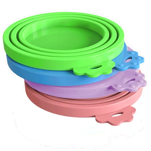 WANBAO 4 Pack Silicone Pet Food Can Lids for 3 Standard Size Food Cans for Pet Food Cans or Canned Goods, Multicolor Light Blue, Light Green, Light Purple, Pink