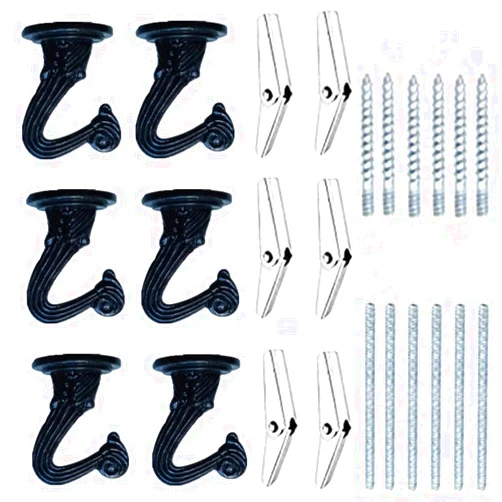 LIFEUNITE 6 Sets White Ceiling Hooks for Hanging Plant, Heavy Duty Swag Toggle Hooks with Hardware (Black)