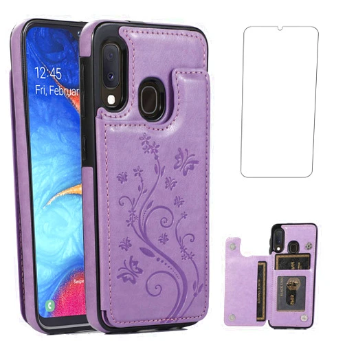 Asuwish Phone Case for Samsung Galaxy A10e/A20e with Tempered Glass Screen Protector and Card Holder Wallet Cover Stand Flip Leather Cell Accessories Glaxay A 10e 10ae S102DL 20e 20ae Cases Women Girls Purple