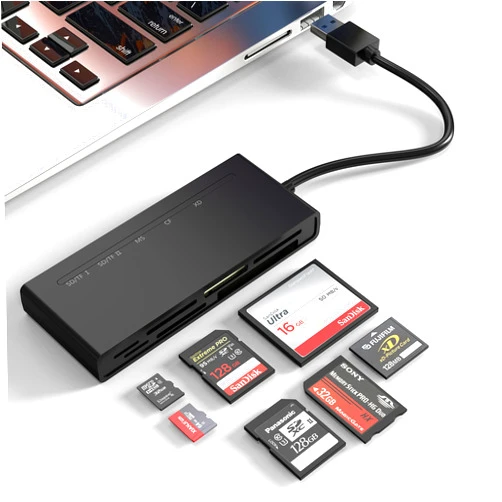 Yeemie Pro USB3.0 Multi SD Card Reader, SD/TF/Micro SD/CF/MS/XD 7-in-1 5Gbps High Speed Memory Card Reader for SDXC SDHC TF Micro SD CF MS MMC Card, Sony Memory Stick Pro Duo Adapter Read 5 Cards Simultaneously