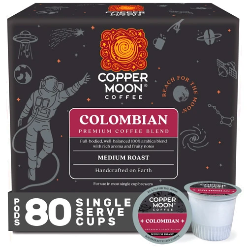 Copper Moon Single Serve Coffee Pods For Keurig K-Cup Brewers, Medium Roast, Colombian Blend, 80 Count