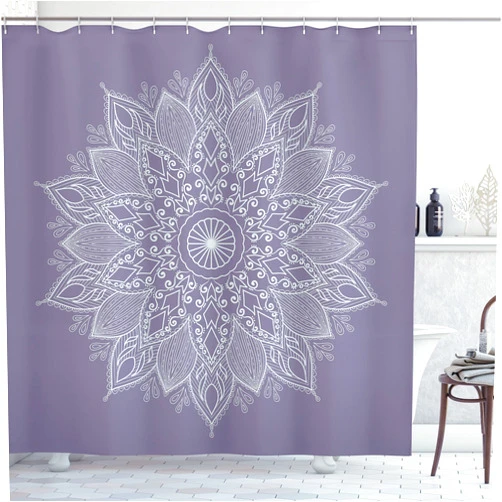 Ambesonne Mandala Shower Curtain, Lotus Inspired Flower Lace Circle Ornate Retro Pattern Eastern Universe Theme, Cloth Fabric Bathroom Decor Set with Hooks, 69