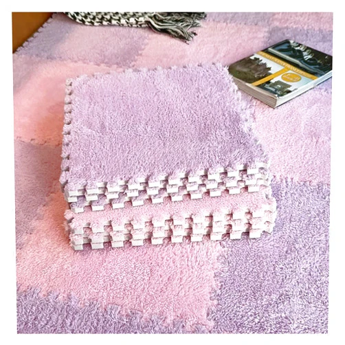 FYYSJW 12 Pieces Interlocking Carpet Tiles, Soft EVA Foam Mats, Fluffy Area Rugs Carpet Floor Tiles, Puzzle Play Mat for Bedroom, 12X12 Inch(Color:Pink+Purple)