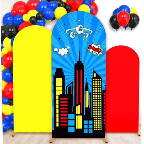 chiazllta 3 PCS Super Theme Hero Arch Backdrop Cover Hero Birthday Decorations Polyester Arch Stand Cover Heroes Photography Background for Photo Props Baby Shower Cosplay Wedding Backdrop Supplies