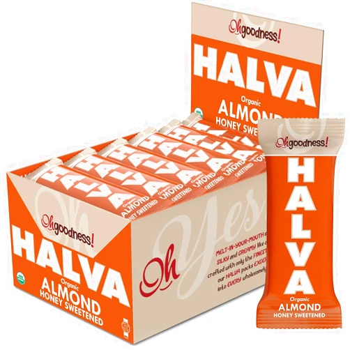 Wellbee's Oh, Goodness! Organic Halva Bars - Paleo Friendly, Almond Flavor - 16 Pack of 40g Bars, No Additives, Refined Sugar, or Artificial Sweeteners