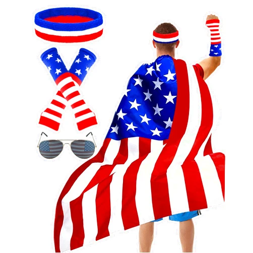 Dolkoic 4th of July American Flag Costume Cape for Adult 250 Years USA Patriotic Flag Cloak Set Independence Day Celebration Halloween Party 2026 World Cup