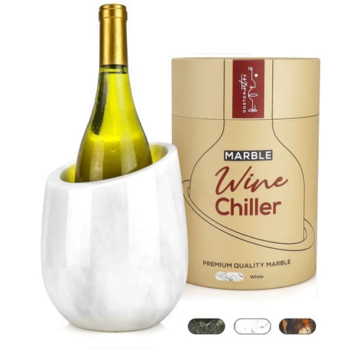 Gusto Nostro Marble Wine Chiller Bucket - 750ml Wine Bottle Cooler and Champagne Chiller for Party, Kitchen, Bar Cart Decor to Chill & Keep Bottles Cold with Unique Wine Lovers Gift Box (White)