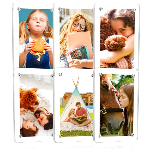 COIDEA 6 Packs Acrylic Fridge Magnetic Instax Frame, 2.36x3.54 Inch Polaroid Frame,Polaroid Magnet Frame for Refrigerator, Double Sided Mini Picture Frames