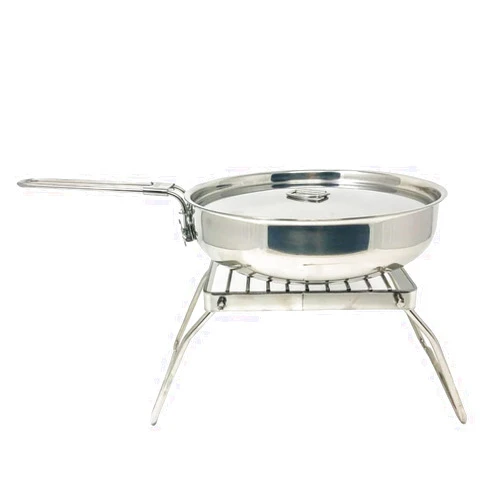 The Pathfinder School Skillet with Lid and Stainless Steel Folding Grill Bundle (8
