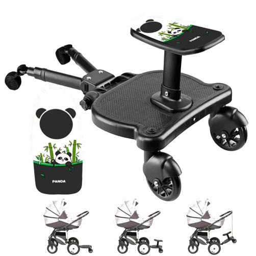 GWYZLZ Universal Stroller Board with Detachable Seat Standing Board 2 in1 Sit and Stand Stroller Glider Board with Panda Pattern.Buggy Board Suitable for 95% of Strollers, Max Load 55lbs