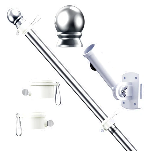 ESTTOP 5 FT Flag Pole Kit, Tangle Free Stainless Steel Weather Resistant Rustproof Flagpole with Adjustable Base for 3x5 USA Flag Flags 1