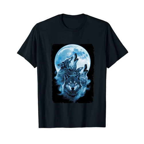 Wolf Gifts For Men Women Kids Wolf Lovers Animals Three Wolves Howling Full Moon T-Shirt