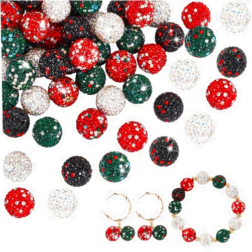 PH PandaHall 96pcs 16mm Crystal Rhinestone Beads, Christmas Clay Beads 6 Colors Round Pave Disco Ball Beads Diamond Beads Bling Loose Spacer Beads for DIY Jewelry Bracelets Necklaces Earrings Making