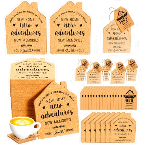 Hushee 50 Sets Real Estate Agent Gifts for Clients House Shaped Coaster Home Coaster with Sweet Cards BOrganzaags Real Estate Party Favors Best Housewarming Return Gift for Guests