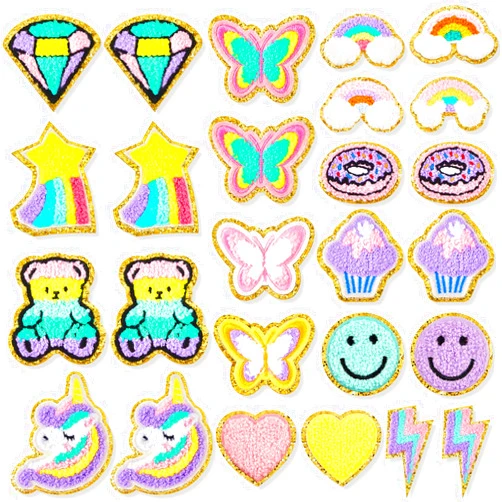 Jutom 28 Pcs Iron On Patches Colorful Sew Iron on Patch Chenille Embroidered Patches Applique Patches for Clothing Fabric Jackets Jeans Repair Decor Craft (Unicorn Styles)