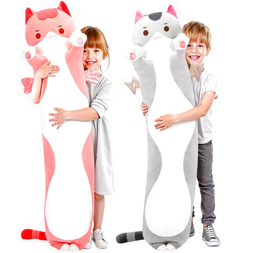 Mewaii Long Cat Plush 5 Sizes, 120% Extra Filling Giant Plushness Kids Body Pillow, Kawaii Cute Pink Cat Stuffed Animals Plushies, Big Long Body Pillow Cat Plush Gift for Girls 44”