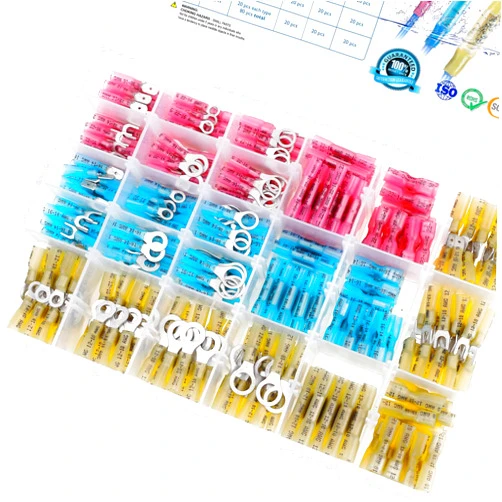 TICONN 500Pcs Heat Shrink Wire Connectors, Waterproof Automotive Marine Electrical Terminals Kit, Crimp Connector Assortment, Ring Fork Spade Butt Splices