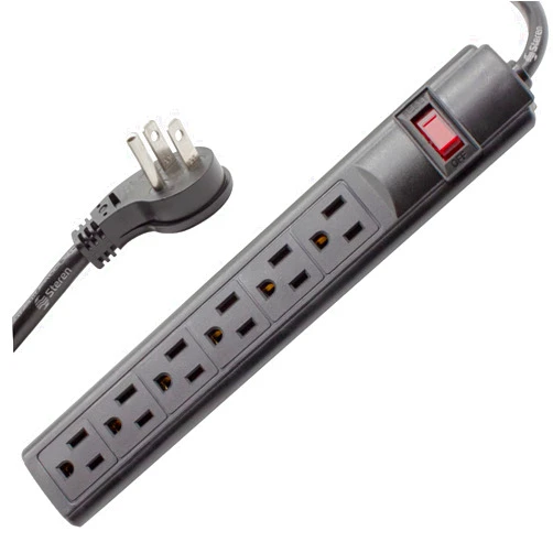 STEREN 6-Outlet, Plastic Surge Protector Strip, 3ft Cord, Right Angle Plug, 240 Joules, Black [905-132]