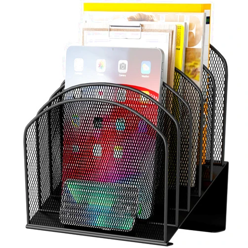 VETUZA Desk File Organizer, Metal Mesh Vertical Desktop File Folder Holder for Office & School & Home, 1 Pack