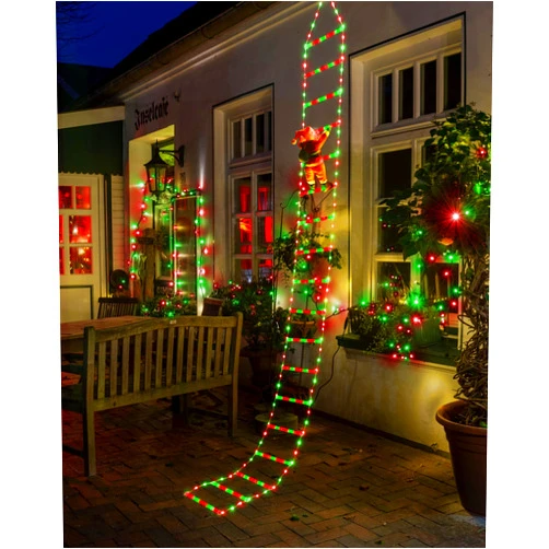 Toodour LED Christmas Light - 10ft Christmas Decorative Ladder Lights with Santa Claus, Christmas Decorations Lights for Indoor Outdoor, Window, Garden, Home, Wall, Xmas Tree Decor - Red & Green