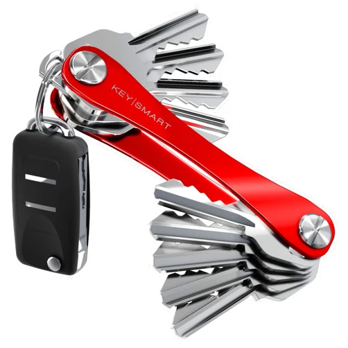 KEY SMART KeySmart Original Key Holder - Compact Key Organizer for Key Chain, Minimalist Clutter-Free EDC Keychains Key Ring, Red, 14 Keys
