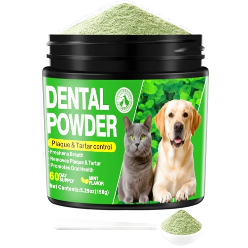 Trihood Dog Teeth Cleaning Powder, Dog Dental Powder and Cats Breath Freshener, Plaque Off, Bad Breath & Tartar Remover for Dogs, Dog Teeth Cleaning with Enzymes- 60-Day Supply -Mint Flavor