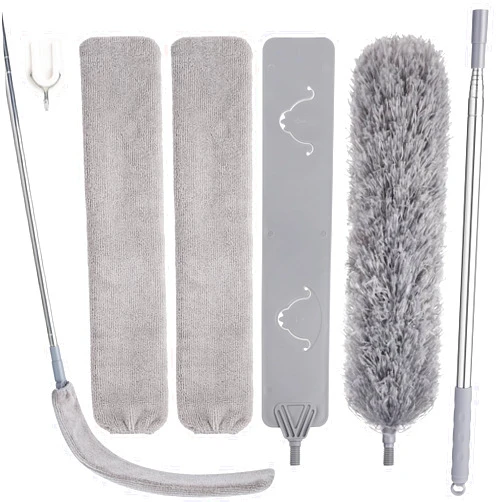 Wlich Feather Duster Set (4 Pieces), 30-100 inch Retractable Gap Dust Cleaner and Feather Duster, Microfiber Duster Can be Used for Cleaning Ceilings, Furniture Refrigerators and Under Sofas