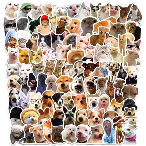 Jaurney 100PCS Funny Dog and Cat Meme Stickers, Cute Cat and Dog Stickers for Adults Teens, Animals Waterproof Decals for Water Bottle Laptop Scrapbook, Party Decals for Cats Dogs Lovers (Dogs Cats)