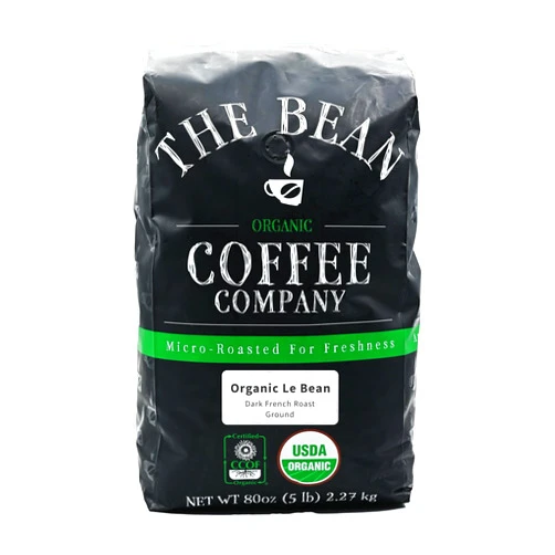 The Bean Coffee Company The Bean Organic Coffee Company Le Bean, Dark French Roast, Ground Coffee, 5-Pound Bag, Café molido tostado orgánico