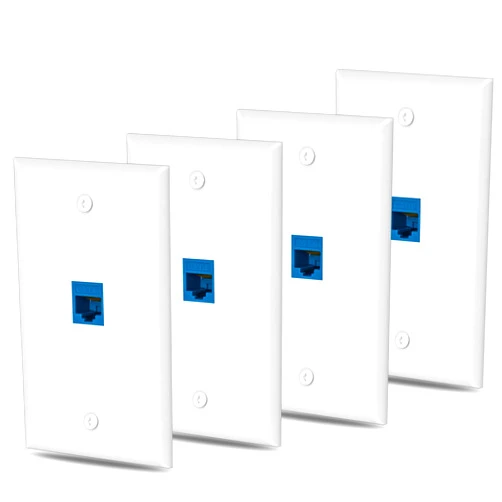 Ubrand 4 Packs cat6 Ethernet Wall Plate Outlet 1 Port RJ45 Network Female to Female Keystone Wall Coupler Jack Plate - Blue