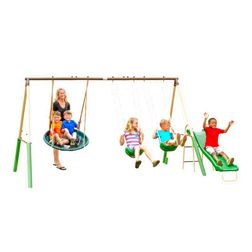 XDP RECREATION SuperDisc Swing Set with SuperDisc Swing. 5 User Capacity, Easy Assembly, Metal Frame Backyard Playground Set for Kids. with Padded Frame Legs for Safety. 148