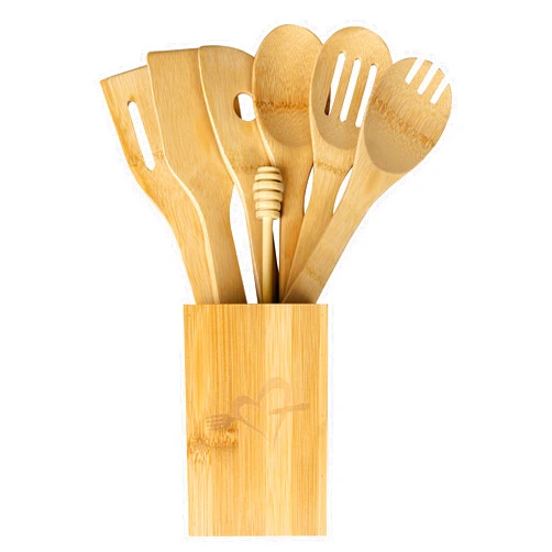 IGA ISTANBUL GASTRONOMI ATÖLYESI IGA Organic Bamboo Cooking Utensils Set Spoons, Spatulas With Holder For High Heat Resistant In Nonstick Pots, Pans & Cast Irons Skillets (8-Piece Set) Great Gift Idea For Everyday Use