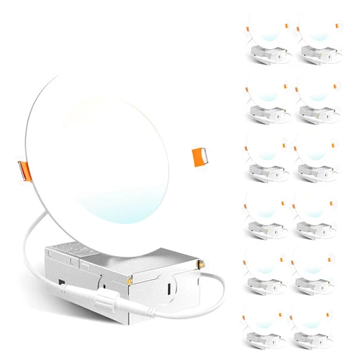 Amico 12 Pack 4 Inch 5CCT Ultra-Thin LED Recessed Dimmable Ceiling Light with Junction Box, 2700K/3000K/3500K/4000K/5000K Selectable, 10W Eqv 60W, 800Lumens, High Brightness Downlight - ETL&FCC