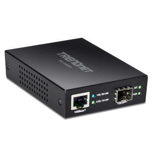 TRENDnet 10GBASE-T to SFP+ Fiber Media Converter, TFC-10GSFP, 1 x 10G RJ-45 Port, 1 x 10Gbps SFP+ Slot, SFP+ to 10G RJ-45, Power Adapter Included