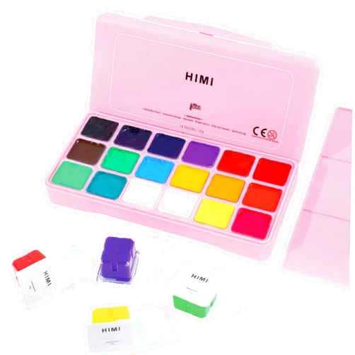 INK LAB HIMI Gouache Paint Set Jelly Cup 18 Vibrant Colors Non Toxic Paints with Portable Case Palette for Artist Canvas Painting Watercolor Papers, Rich Pigment, 30ml/Cup