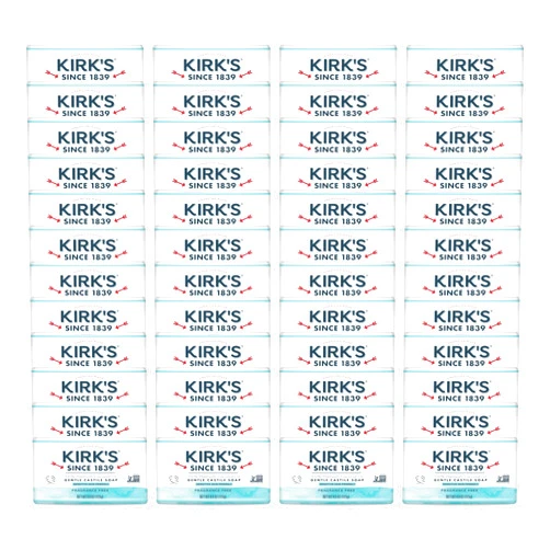 Kirk's Castile Bar Soap for Men, Women & Children - Made with Premium Coconut Oil, Sensitive Skin Formula, Vegan, Non GMO, Fragrance Free, 4 oz. Bars, 48 Pack