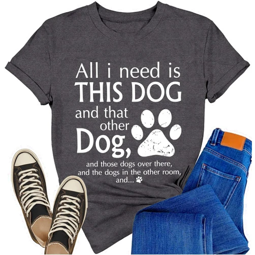 Rwabing Dog Mom Shirts for Women Paw T-Shirt Pet Lover All I Need is This Dog Gift Tee Tops