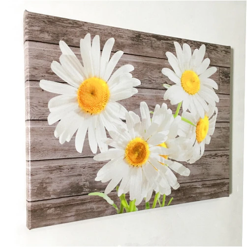 TAOMI White Daisy Flowers Picture Bedroom Bathroom Wall Art Yellow Daisy Flower Wood Grain Canvas Print 12x16inch Rustic Farmhouse Floral Artwork for Living Room Office Home Décoration