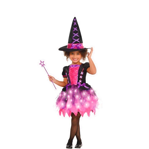Amscan Girls Light-Up Sparkle Witch Costume, Includes Dress, Hat, And Wand; Small (4-6)