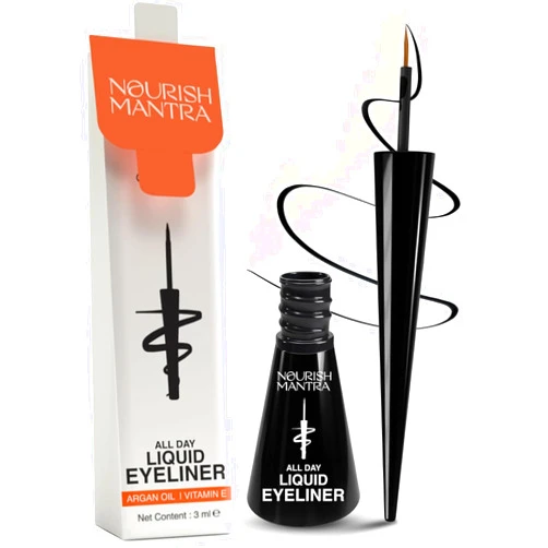 Nourish Mantra's All-Day Liquid Eyeliner 3ml | Formulated with Argan Oil, Vitamin E & Glycerine | Intense Pigmentation | Smudge Proof | Waterproof | Long Lasting | Matte Finish | Black Color