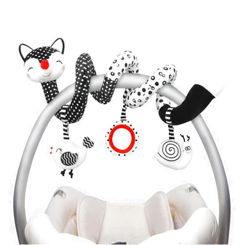 XIXILAND Euyecety Baby Spiral Plush Toys, Black White Stroller Toy Stretch & Spiral Activity Toy Car Seat Toys, Hanging Rattle Toys for Crib Mobile, Newborn Sensory Toy Best Gift for 0 3 6 9 12 Months Baby-Fox