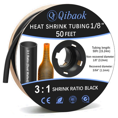 Qibaok Heat Shrink Tubing - 3:1 Ratio Adhesive Lined - Marine Grade Shrink Wrap Tubing - Industrial Heat Shrink Tube Electrical- 1/8