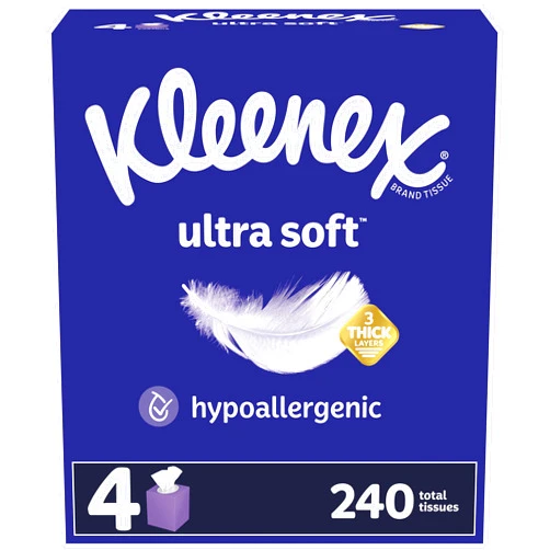 Kleenex Ultra Soft Facial Tissues, 4 Cube Boxes, 60 Tissues per Box, 3-Ply (240 Total Tissues), Packaging May Vary