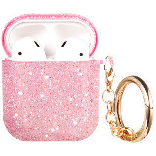 HNSMART Bling Airpods Case, Cute Glitte Diamond Airpod 1st/2rd Case Cover for Girls Women, Rhinestone Airpods Protective Case with Keychain, Scratch Proof and Drop Proof (Pink)