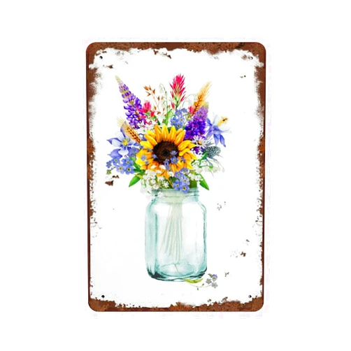 Graman Metal Decorative Sign - Wildflower Fun Art, 8x5.5 Inch, Vintage Tin Wall Decor for Home, Restaurant, Office