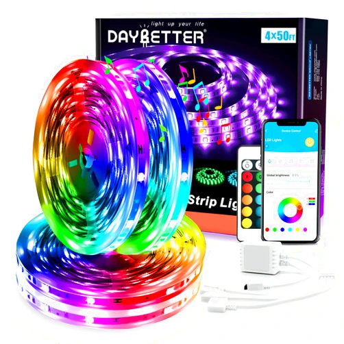 DAYBETTER Led Strip Lights Smart with App Control Remote, 5050 RGB for Bedroom, Music Sync Color Changing for Room Party 200 ft (4 Rolls of 50 ft)